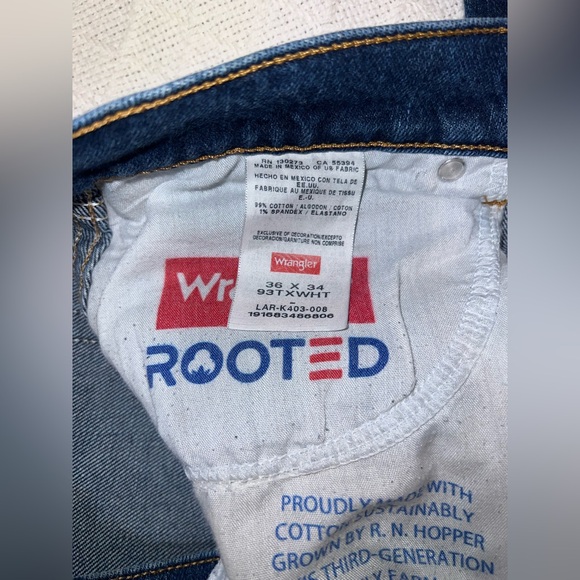 Wrangler Rooted Collection Texas Cotton Jeans 36x34 Straight Leg Slim Fit - Picture 7 of 10